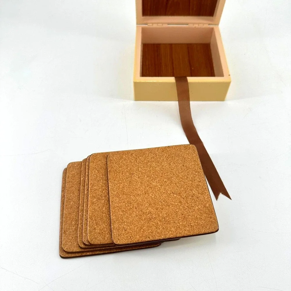Vintage Botanical Rose Coaster Set of 6 Cottagecore Wooden Storage Box Cork Back